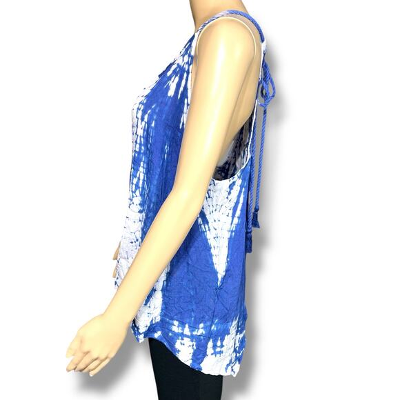Earthbound Trading Co Womens Tank Top Tie Dye Split Open Back Loose Fit Blue Sm - Picture 6 of 10